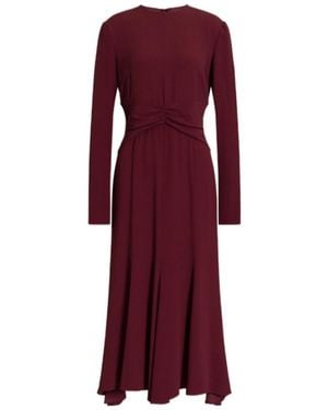 Alberta Ferretti Midi Ruched-Waist Long-Sleeve Dress - Red