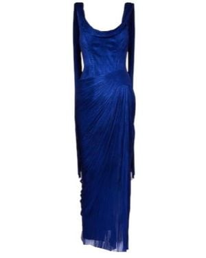 Maria Lucia Hohan Faye Metallic Silk Tulle Bustier Gown - Blue