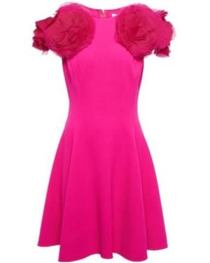 Oscar de la Renta Tulle-Shoulders Wool-Blend Minidress - Pink