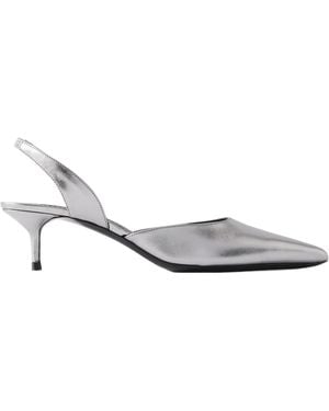 STAUD Metallic Leather Slingback Court Shoes - White