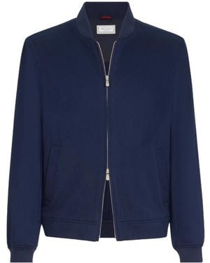 Brunello Cucinelli Lightweight Cashmere Flannel Bomber Jacket - Blue