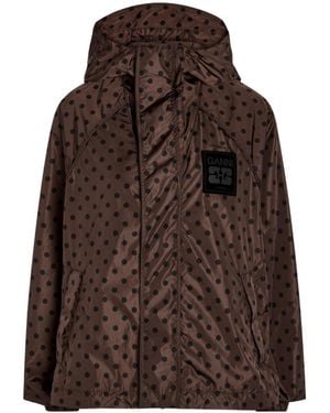 Ganni Polka Dot Hooded Shell Jacket - Brown