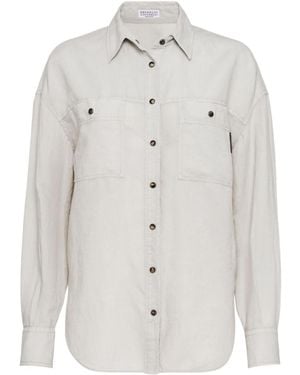 Brunello Cucinelli Linen-Cotton Blend Shirt - White