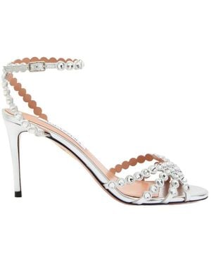 Aquazzura Tequila 85 Embellished Metallic Leather Sandals