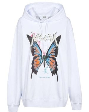MSGM Butterfly Printed Drawstring Hoodie - White