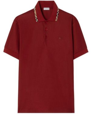 Burberry Check Trim Cotton Polo Shirt - Red