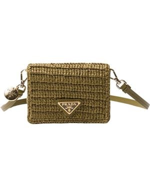 Prada Crochet Card Holder With Shoulder Strap - Green