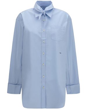 Prada Twist-Detail Logo-Patch Shirt - Blue