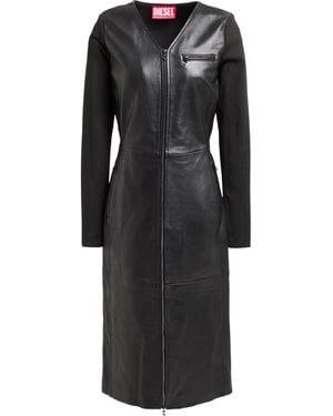 DIESEL Solid Color Fitted Leather Skirt - Black