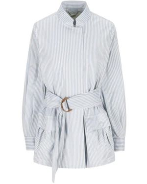 Fendi Striped Ring Buckle Belted Jacket - White