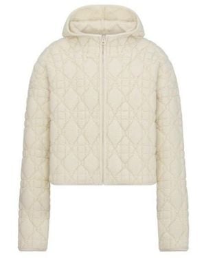 Dior Cannage Zipped Cardigan With Hood - White