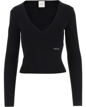 Patou Ribbed V-Neck Knitted Jumper - Black