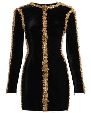 Balmain Velvet Dress With Embroidered Trim - Black