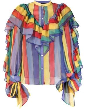Rochas Ruffled Stripe Blouse - Blue