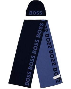 BOSS Two-Tone Knit Beanie - Blue