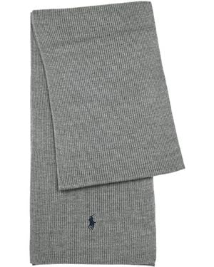Polo Ralph Lauren Logo-Embroidered Ribbed Wool Scarf - Grey