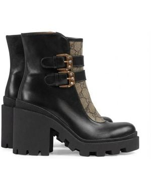 Gucci Gg Supreme Buckle Ankle Boots - Black