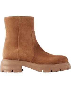 Stuart Weitzman Solid-Color Suede Chelsea Boots - Brown