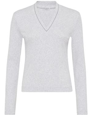 Brunello Cucinelli Ribbed Jersey Top - White