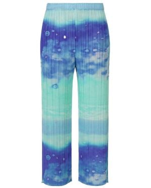Pleats Please Issey Miyake Pleated Abstract-Print Trousers - Blue
