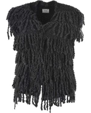 Alysi Fringed Detail Sleeveless Gilet - Black