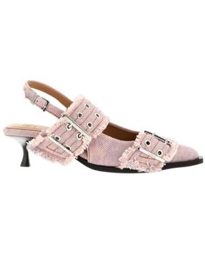 Ganni Buckle Fringed Slingback Pumps - Pink