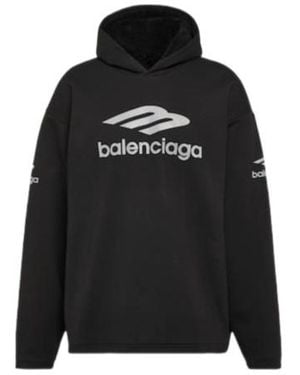 Balenciaga 3B Sports Icon Cotton Fleece Hoodie - Black