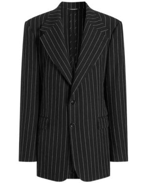 Dolce & Gabbana Virgin Wool-Linen Pinstripe Sicilia Blazer - Black
