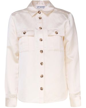 Self-Portrait Long-Sleeve Satin Shirt - Natural