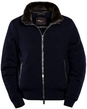 Moorer Faux Fur Collar Zip Jacket - Blue
