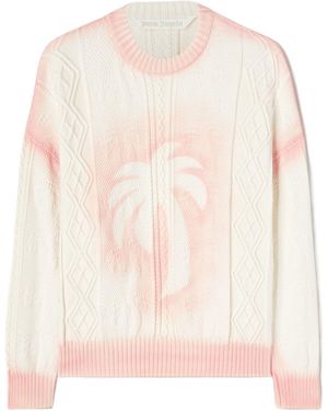 Palm Angels Sprayed Palm Crewneck Jumper - Pink