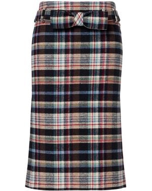 ShuShu/Tong Bow-Detail Checked Midi Skirt - Multicolour