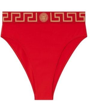 Versace Greca Border High-Waist Bikini Briefs - Red