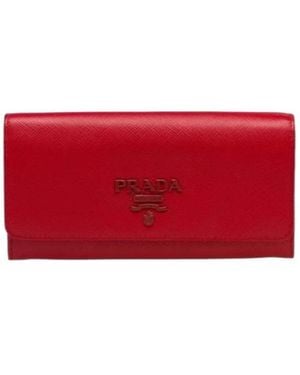 Prada Large Saffiano Leather Wallet - Red