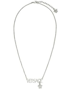 Versace Logo-Lettering Pendant Necklace - White