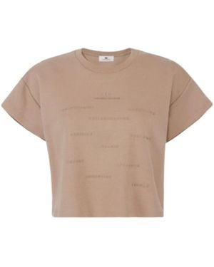 Elisabetta Franchi Logo Lettering Crewneck T-Shirt - Natural
