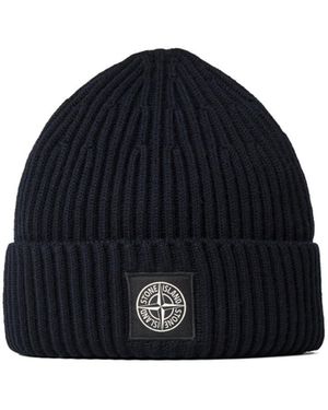 Stone Island Ribbed Knit Beanie - Blue
