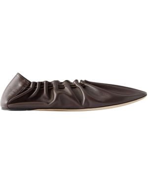 STAUD Rue Gathered Leather Ballet Flats - Brown