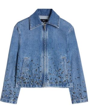 7 For All Mankind Embellished Zipped Denim Jacket - Blue