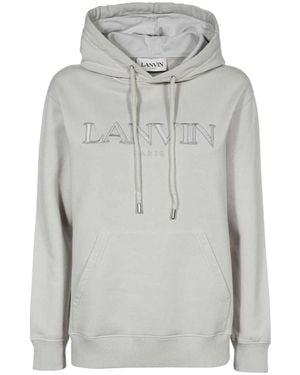 Lanvin Logo Embroidered Drawstring Hoodie - White