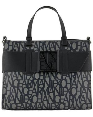 ARMANI EXCHANGE All-Over Logo Printed Top Handle Tote Bag - Black