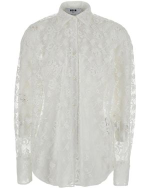 MSGM Sheer Embroidered Shirt - White