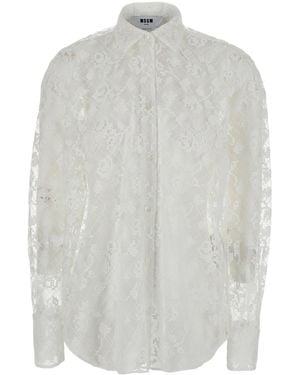 MSGM Sheer Embroidered Shirt - White