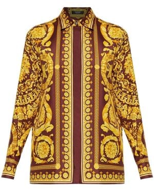 Versace Barocco Print Silk Shirt - Yellow