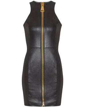 Balmain Maxi Zip Leather Dress Dresses - Black