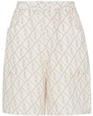 Fendi Ff Motif Printed Bermuda Shorts - White