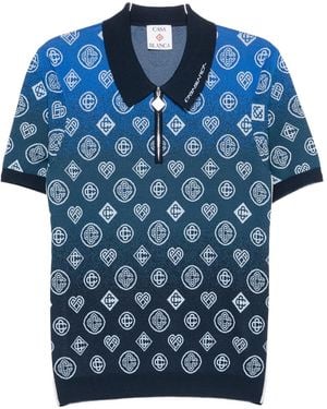 CASABLANCA Monogram-Jacquard Polo Shirt - Blue