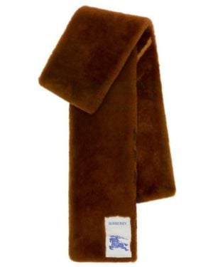 Burberry Narrow Check Shearling Scarf - Brown
