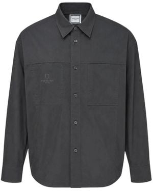 WOOYOUNGMI Logo-Print Chest-Pockets Shirt - Grey