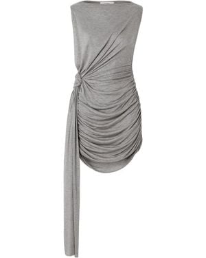 Alex Perry Knotted Draped Ruched Jersey Mini Dress - Grey